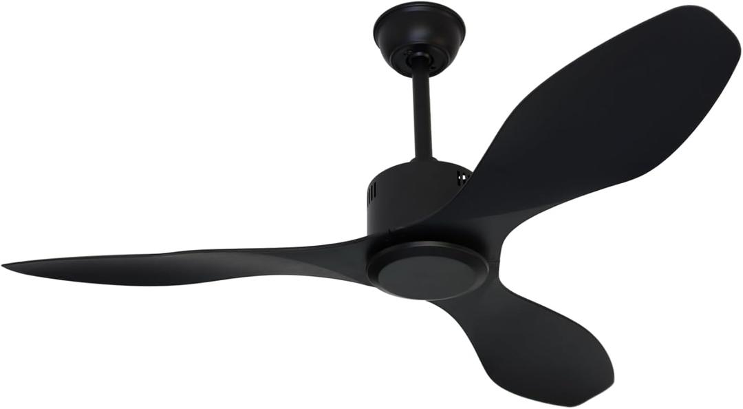 48 inch Ceiling Fan No Lights Remote Control 3 Blades Reversible DC Motor, Modern, Black