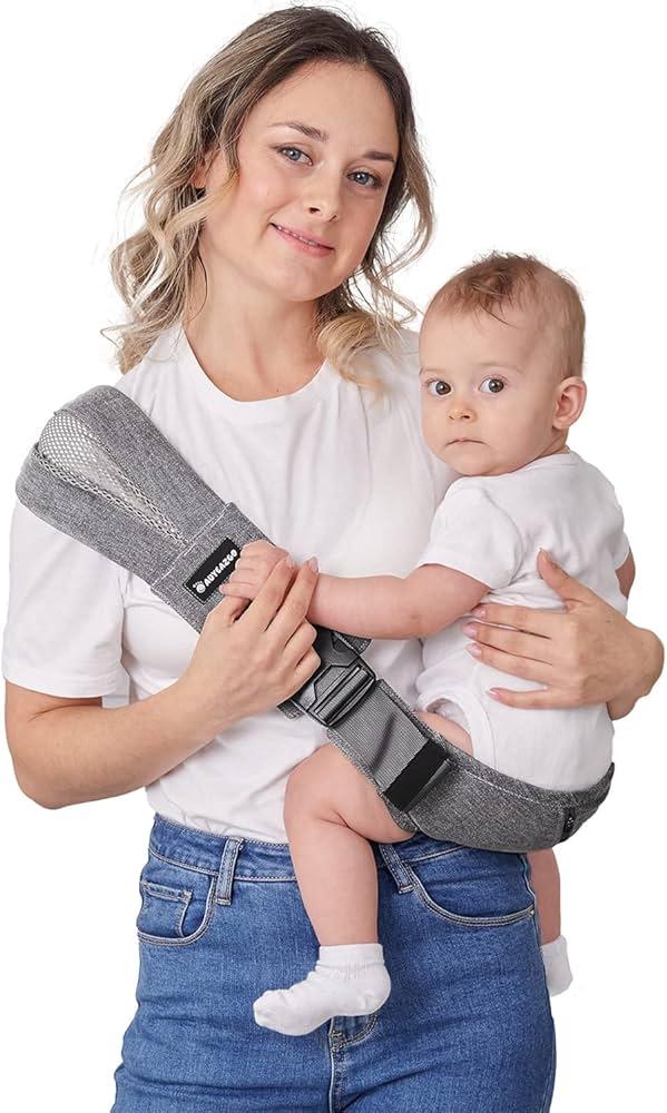 Toddler Sling, Ergonomic Baby Sling Carrier with Adjustable Strap, Soft Padding & Non-Slip Hip Seat, Perfect for Infant and Toddler(7-44 lbs), Premium Cotton (Grey)