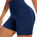 DHSO High Waisted Biker Shorts for Women-5" Tummy Control Fitness Athletic Workout Running Yoga Gym Shorts (Small-Medium, 03a Navy Blue)