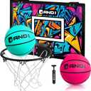 AND1 Over the Door Mini Basketball Hoop: 18x12 Shatterproof Backboard, 2 Mini Basketballs, and Hand Pump Included- Ultimate Indoor Basketball Accessory for Kids and Adults, No Tools Required (Teal)