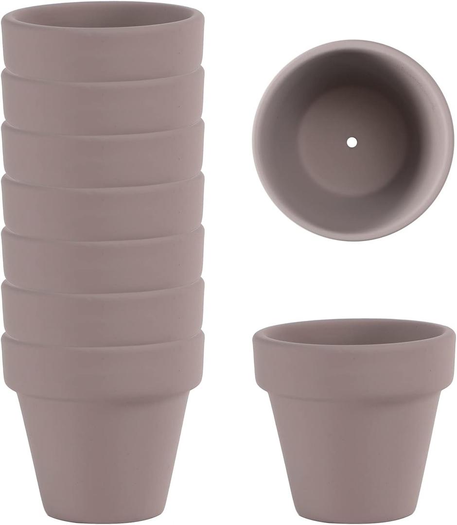 Fcacti 9 Pcs Small Mini Grey Clay Pots 2.1'' Terracotta Pot Clay Ceramic Pottery Planter Cactus Flower Pots Succulent Nursery Pots- Great for Window Boxes, Cactus, Plants, Crafts, Wedding Favors (Gray)