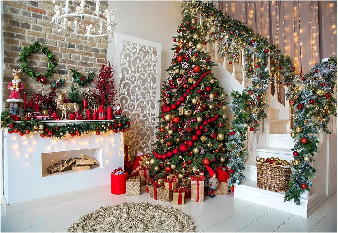 YYNXSY 8X6FT Christmas Theme Photography Background Fireplace Christmas Tree Background Picture Photo Background Newborn Holiday Room Decoration Banner Christmas Eve Party YY-3509