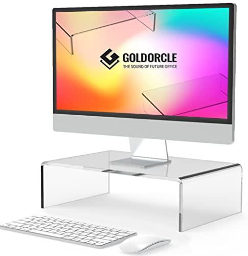 GoldOrcle Acrylic Monitor Stand Riser Clear Computer Monitor Stand for Laptop PC Printer Computer Riser Acrylic Tray