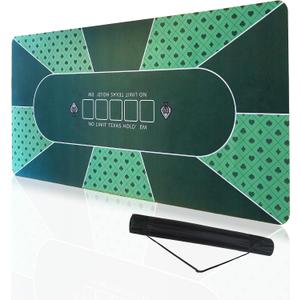 Thick 70''x35'' Foldable Poker Table Top 10 Players - Professional Texas Hold'em Poker Mat with Non-Slip Backing, Ideal for Poker and Casino, 3mm Ultra Thick, Backpack Included., Green