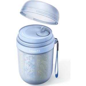Large Sealed Pill Organizer with Desiccant, Light-Proof Moisture-Proof Pill Bottle with 7 Large Compartments, Anti-Mixing Touch-Free Pill Dispenser, BPA-Free Vitamin Organizer with Handle, Blue