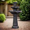 Teamson Home Lily Flower Floor Pedestal 3 Tiered Floor Waterfall Fountain with Pump for Outdoor Patio Garden Backyard Decking, 38 Inch Height, Dark Gray