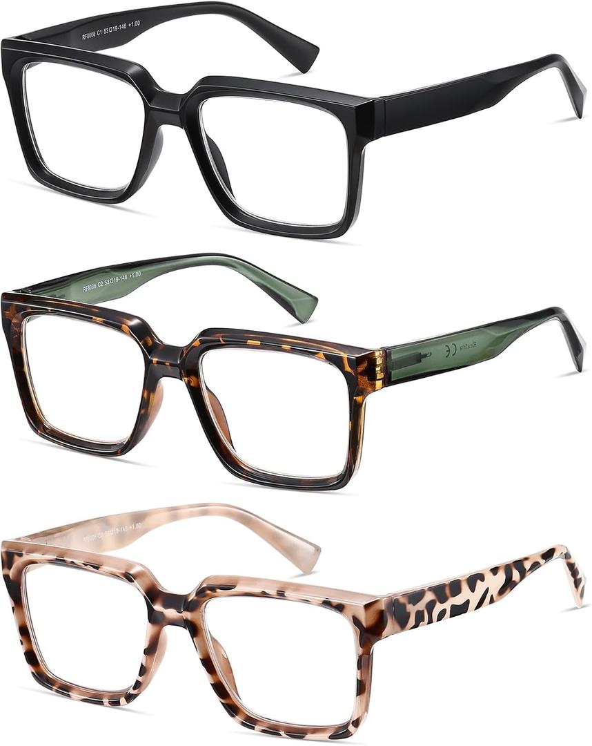 Oversized Reading Glasses Women Oprah Style Blue Light Blocking Computer Readers Designer Ladies Large Frame Square (Black & Tortoise With Green & White Tortoise)