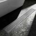 24-Inch Brushed Nickel Linear Shower Drain, 304 Stainless Steel Long Linear Drain with Quadrato Pattern Grate, Rectangle Shower Floor Drain with Adjustable Feet, Hair Strainer, Fits Bathroom, Balcony