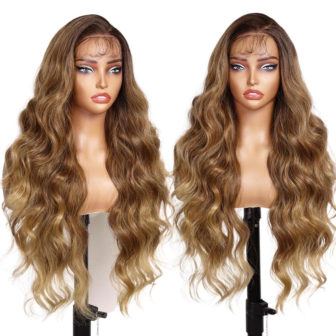 AISI HAIR 134 HD Ombre Blonde Lace Front Wigs for Women - Pre Plucked Long Body Wavy Synthetic Lace Wig with Baby Hair, Beginner Friendly, Natural Looking, Free Part 28 Inch