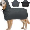 DENTRUN Dog Raincoat with Hood for Border Collie, Shiba Inu  Windproof & Reflective for Night Walks, Jogging, Backpacking  Adjustable Fit, XL (Grey)