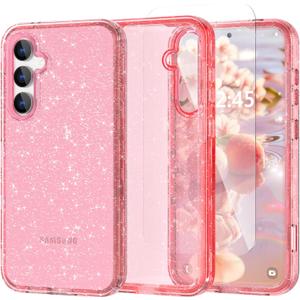 ACKETBOX for Samsung Galaxy S24 FE Case,Glitter Clear Case S24 FE,Shockproof Bumper Protective Phone Cover,Designed for Galaxy S24 FE 5G 6.7"(Pink Bling)