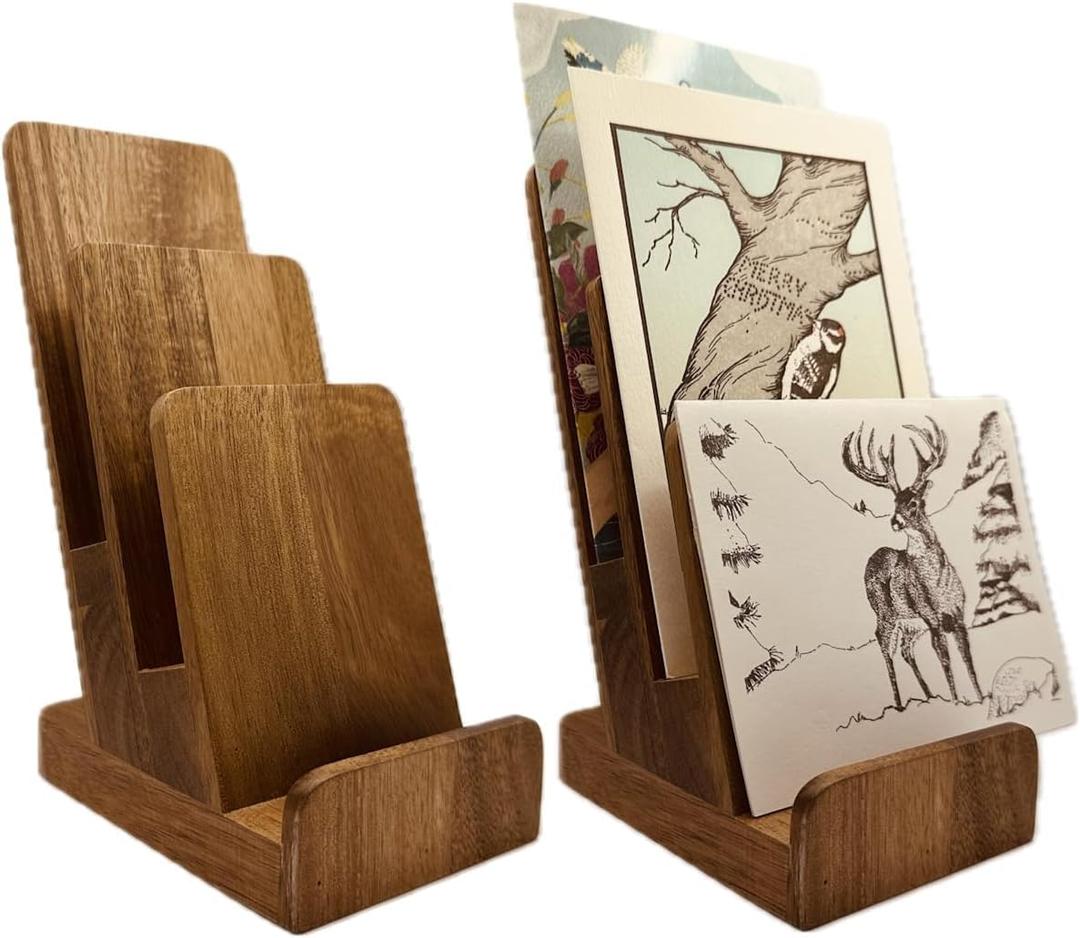 Distinguished 3-Tier Acacia Wood Literature Holder, Trifold Brochure Holder, Flyer Holder, Postcard Display and Countertop Wooden Display Stand [Pack of 2]