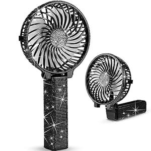 Mudder Rhinestone Handheld Fan Crystal Bling Mini Personal Fan Glitter Bedazzled Portable USB Rechargeable & Battery Operated for Girls Women Outdoor Travel Indoor Makeup Office(Black, Foldable)