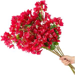 30 Inch Silk Bougainvillea Artificial Flowers, UV Resistant, Pack of 6 pcs, 18 Branch, Faux Flower Stems, Fake Bougainvillea Vines, Using for Wedding & Porch & Home & party & Garden Decor (Red)