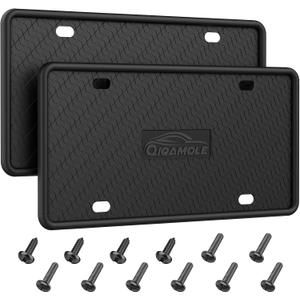 QiqaMole Silicone License Plate Frames, License Plate Holder for US CA Cars, Silicone Car Plate Cover Rustproof & Rattle Proof & Weatherproof Car Accessories (Black 2 Pack)