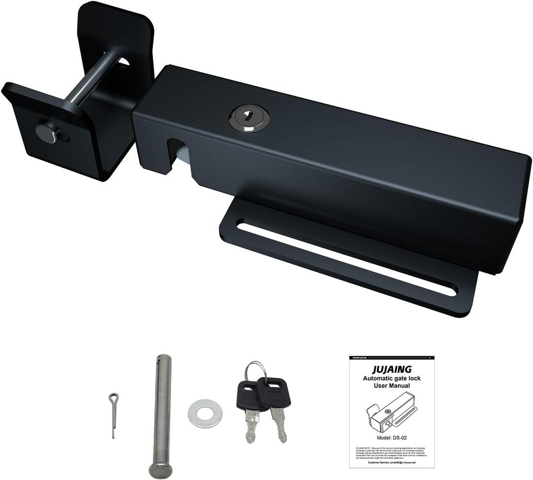 JUJAING DS-02 Universal Automatic Electric Gate Lock for 12-24V DC Swing Gate Opener Electromagnetic Gate Lock for Gate Operator System Device Safe Security Outdoor Closer Gate Lock