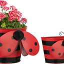 BAYN Set of 2 Ladybug Wall Hanging Planter Decor Art, Metal Wall Mounted Planters Garden Yard Decorative Flower Pot Indoor Outdoor Wall Planter Succulent Plant Container