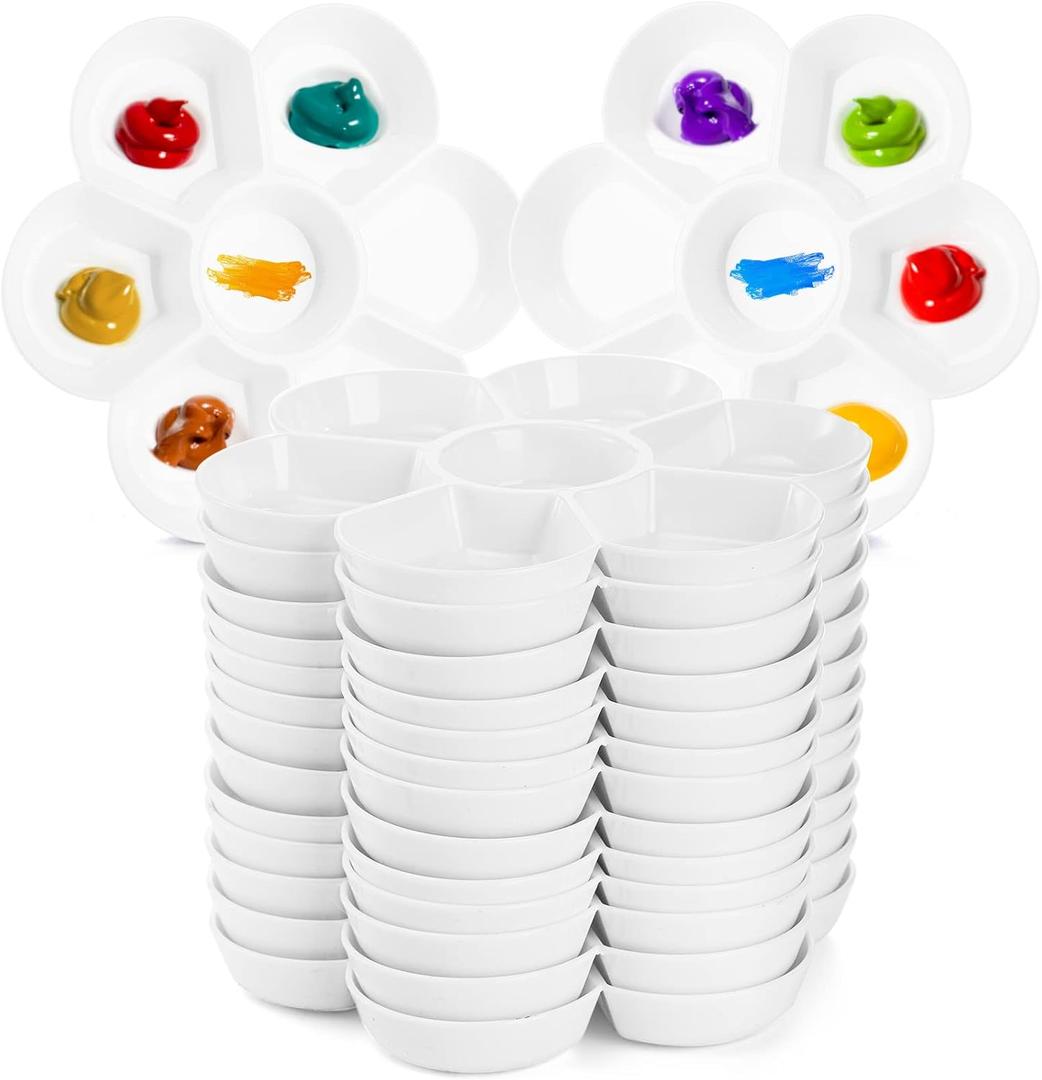 ZENFUN 15 Pack Paint Tray Palettes with 7 Wells, White Plastic Paint Mixing Tray Watercolor Painting Dish for Oil Art, Gouache, Kids Adults Painters, Easy to Clean