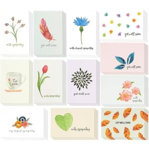 Best Paper Greetings Get Well Cards Assortment Box - 48 Pack, 4x6 Inch, 12 Floral Designs - Sympathy Cards with Envelopes & Blank Inside for Family Friends Coworkers