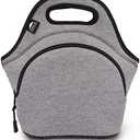 Nordic By Nature Neoprene Lunch Bag for Women & Lunch tote for Kids Insulated Lunch bag Reusable Washable Extra Thick Neoprene & Soft Cotton Feel, Premium Stitching, Outside Pocket, (M) Grey/Black