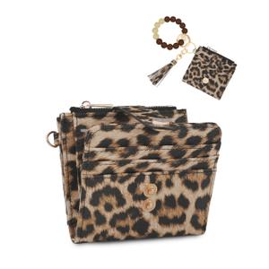 Small Wristlet Wallets for Women Keychain Wristlet Wallet RFID Blocking Key Chain Wallet With Zipper Coin Pocket,2 Id Window (Leopard)