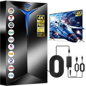 2026 TV Antenna Indoor Outdoor, 3200+ Miles Long Range for Local Channels, HDTV Antenna with Inline Amplifier for Smart TV - Clear Reception for 8K 4K 1080P, 26ft Cable (Medium, Black)