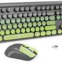 Wireless Keyboard and Mouse Combo, 104 Round Keys Cute Colorful Keyboard and Mouse with Retro Typewriter for PC/Mac/Laptop/Tablet/Computer/Windows Gray Green