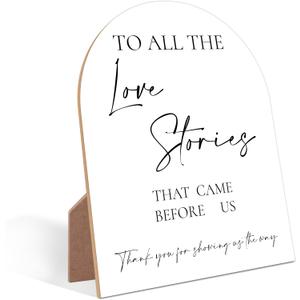 Love Stories Wedding Sign, Minimalist White Arch Sign, Wedding Accessories for Reception, Party Supplies And Decorations for Bridal Shower Activities, Engagement Event, Bachelorette Party, 10