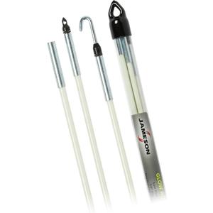 Jameson Glow Fish Rod Kit, 1/4 in x 12 ft Non-Conductive Fiberglass Glow Rod for Running Wires through Ceilings, Walls, Floors, Attics Includes Bullet Nose with Eyelet, Hook, and Storage Tube