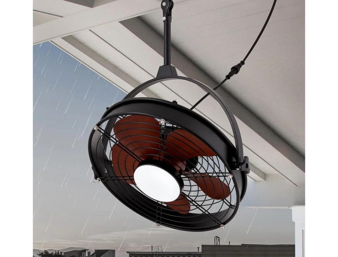 25 Inch Outdoor Ceiling Fan with Lights and Remote, Waterproof Gazebo Hanging Fan with 3CCT Dimmable, Black Plug in Caged Ceiling Fan for Patios Porch Pergola,Canopy