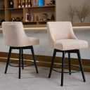 Counter Height Bar Stools Set of 2,Swivel Barstools with Backs and Wood Legs,Linen Fabric Upholstered Counter Stools for Kitchend Island,Mid-Century Modern 26"Seat Height Bar Chairs,Flax Beige, 26" Seat Height - 2 Pieces