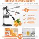 19 Inch Height Extra Tall Commercial Heavy Duty Cast Iron Hand Press Manual Orange Citrus Lemon Lime Grapefruit Pomegranate Fruit Juice Squeezer Machine with Stainless Steel Cup Black