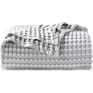 Bedsure Cooling Cotton Waffle Twin XL Blanket - Lightweight Breathable Blanket of Rayon Derived from Bamboo for Hot Sleepers, Luxury Throws for Bed, Couch and Sofa, Grey, 66x90 Inches