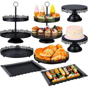 Tioncy 8 Pcs Cake Stand Set, Metal Dessert Table Display Stands for Dessert Table, Tiered Cupcake Holder Display Plates for Birthday Party Wedding Festival (Black)