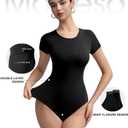 Women's Double-Lined Round Neck Short Sleeve Bodysuit Stretchy T-Shirt Body Suits Basic Tops for 2026 Summer Wear (Black, XXL)