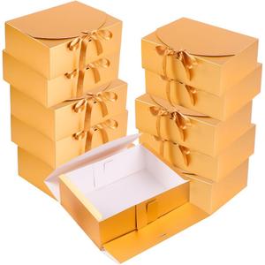10 Pack Gift Boxes with Ribbon 10x7.5x3.5 Inch - Cardstock Wedding Favor Boxes for Bridesmaid Proposals, Birthday & Holiday Gift Packaging (Gold)