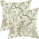 CXMEIFLY Spring Floral Birds Pillow Covers 20 x 20 Inch Set of 2 for Chinoiserie Flowers Decor Throw Pillows Sage Green Plant Outdoor Decorative Cushion Cases for Couch Bed Decorations