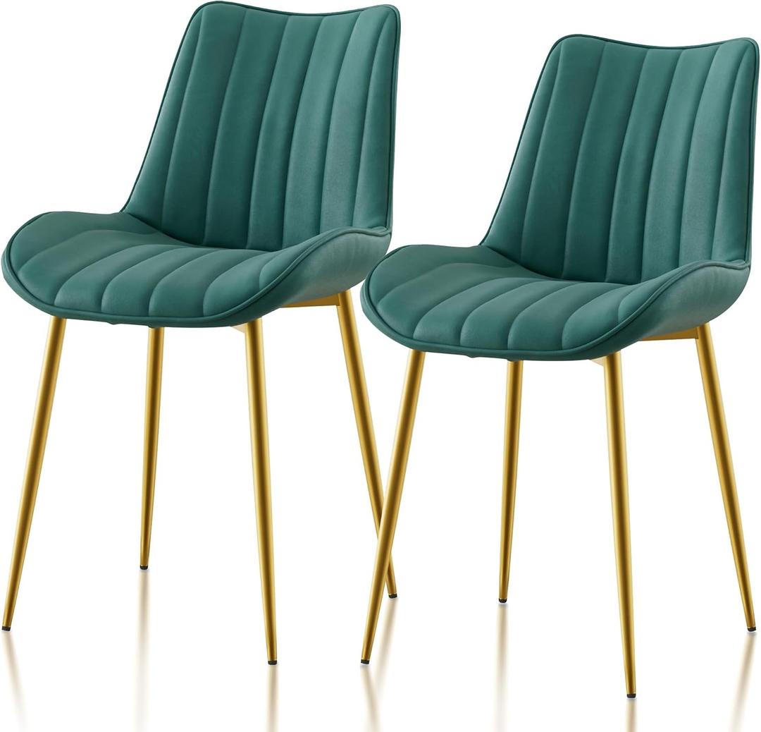 VECELO Dining Chairs Set of 2, Velvet Fabric & Metal Frame, Mordern Style for Kitchen, Living Room,Offcie, Green