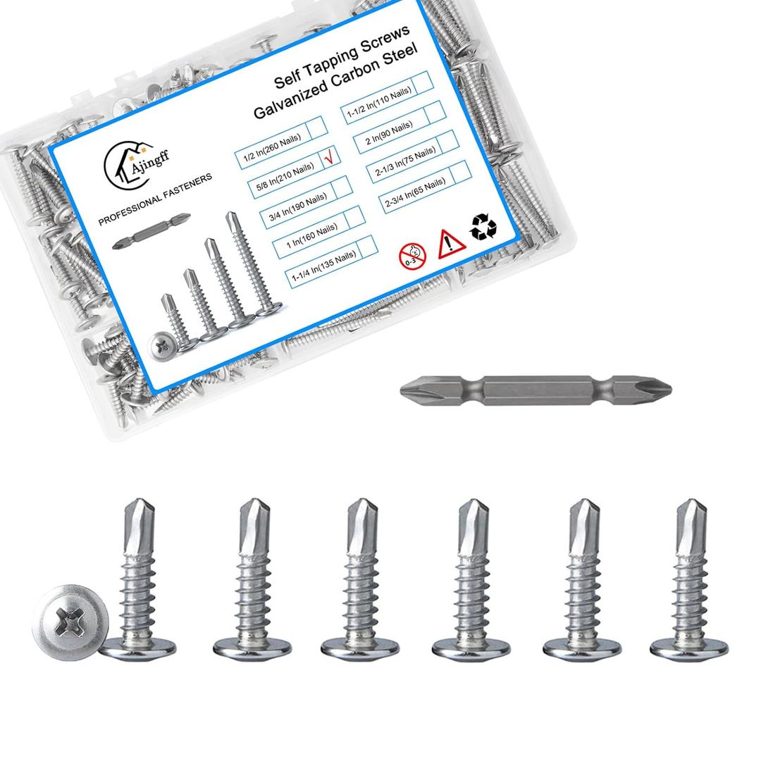 3 x Sheet Metal Self-Tapping Screws with Storage Box 210pcs, Cross #8  5/8inch Truss Head Sheet Metal Screws Without Pre-Drilling for Furniture Making and Woodworking, High Strength Quick Tapping Screws