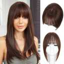 Matriarchs Hair Toppers For Women Real Human Hair,12inch Wispy Clip In Bangs Toppers Hair Pieces For Women With Thinning Crown, 3603D Cover Realistic Scalp Line Hairpieces (Chestnut Brown)
