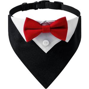 Tuxedo Dog Collar for Wedding Engagement and Birthday, Formal Dog Bandana Collar Costume with Bow Tie and Adjustable Buckle,Suitable for Small Medium Large Dog (Red, S)