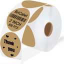 2 Inch Brown Round Thermal Labels,600 Labels/Roll, Self-Adhesive Circle Inventory Stickers, Multi-Purpose Round Roll Thermal Printing Stickers for Business and Domestic Use