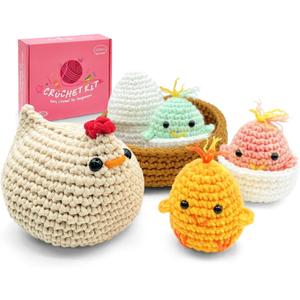 SGIBYN Crochet Kit for Beginners with Step-by-Step Video Tutorials, Starter Crochet Chicken Animals Kit for Women Teens, Handcraft Amigurumi Knitting Kits(Chicken Family)