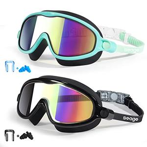 Kids Goggles for Swimming 2 Pack No Leaking Anti-Fog Outer Eye Fit with Wide View UV Protection Crystal Clear Watertight Swim Goggles with nose cover Suitable for Children Youth Boys Girls Age 3 to 14
