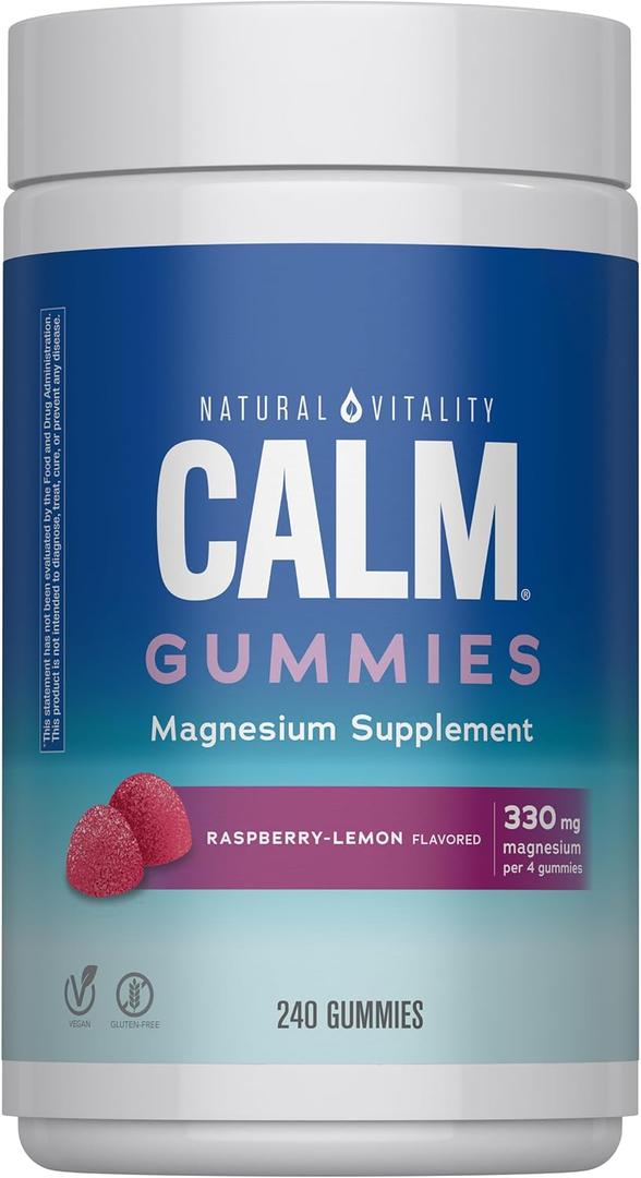 Natural Vitality Calm Magnesium Gummies | 330mg Per Serving | Raspberry Lemon Flavored Supplement | Gluten-Free & Vegan | 240 Count (EXP 06/08/28)