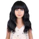 Black Kids Child Wig Shoulder Length Black Wavy Wigs with Bangs for Gilrs Heat Resistant Synthetic Girls Wig Daily Wear Wigs