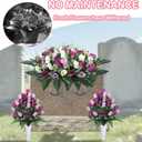 Lodou Artificial Cemetery Flower Saddles for Graves, Cemetery Memorial Flowers with Vase and 2 Memorial Bouquets for Grave Tombstone,Outdoor Grave Saddle Headstone Decorations (Purple White)