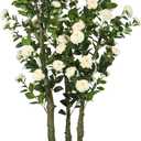6.5ft Tall Camellia Artificial Tree, Handmade Faux Floral Camellia Tree, Pink White Blooming Flowers & Green Leaves, Artificial Plants for Home Front Door Decor Indoor Outdoor Party Wedding, Pack of 2