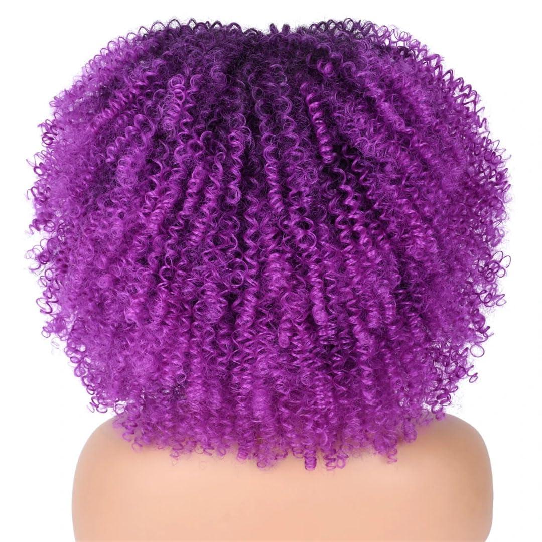 Short Hair Afro Kinky Curly Wigs With Bangs For Black Women Cosplay Curly Afro Wigs For Black Women (14 Inch, T1B-YG51F)