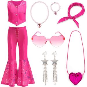 Cowgirl Costume for Girls (No Hat) Kids Western Cowgirl Disco Movie Dress up Outfit Halloween Birthday Party Cosplay, Size: 130(5-6 Years)